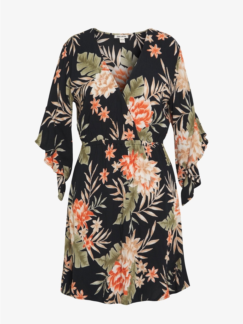 Billabong Floral Printed Mini Dress Black with Peach Blooms Women’s Size XS